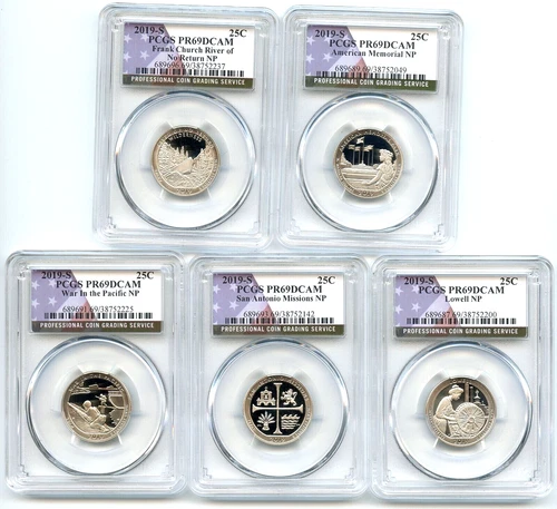 2019 S National Parks 5 Coin Quarter Set PCGS PR69DCAM Special Flag NP Label