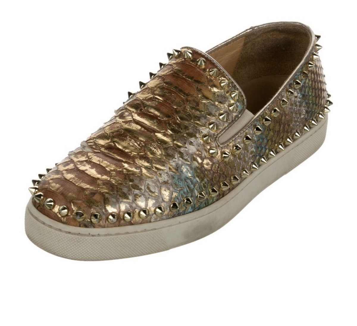 Christian Louboutin フラットシューズ ゴールド Christian Louboutin Golden Spikes Slip On Loafers Shoes 37