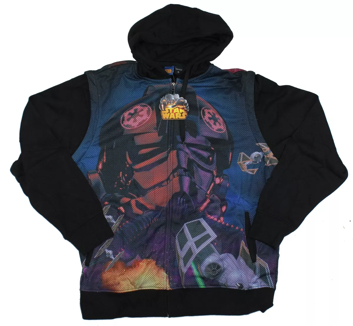 Star Wars Zip Up Mens Hoodie Tie Fighter Pilot Over Space Battle