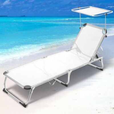 Lettino Prendisole Pieghevole Con Parasole - Textilene, Alluminio, 182x60cm - Portata 150kg - Foto 6