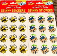 48 TREND Scratch n Sniff RETRO STINKY STICKERS, HONEY + BLUEBERRY