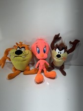 Lot 3 Looney Tunes Warner Bros Plush Neon tweetie, taz, Orange Taz