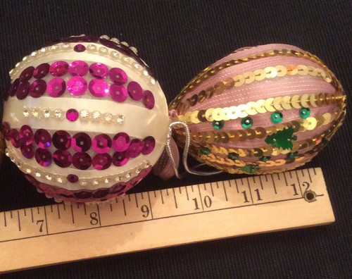 Vintage Beaded Sequined Beribboned Christmas Tree Ornaments 4 Pieces Handmade #E - Picture 5 of 12
