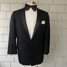 1957 Vintage Mohan's Hong Kong Black Wool Shawl Collar Tuxedo Jacket Size 42