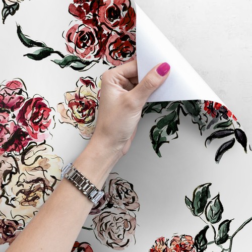 Watercolor bouquet Boho Removable wallpaper Ink painting Floral Retro vintage - Picture 3 of 9