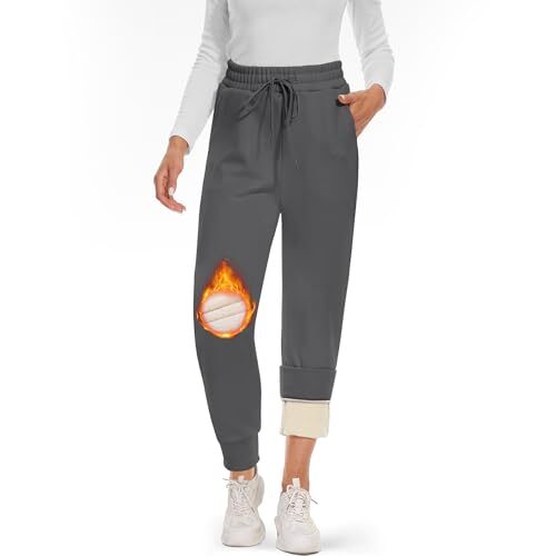 Fleece Lined Sweatpants Women - Joggers for Women with Pockets Large Dark Grey - Bild 2 von 6