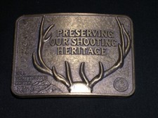 NRA Belt Buckle Preserving Our Shooting Heritage Hunting Deer Antlers Horns VTG