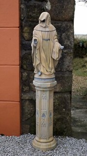 The TUDOR GATE Gold Sanctuary. Gothic Monk on Column statue Farran Stone