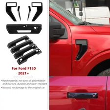 Exterior Door Handle + Fender Side Vent Cover Kit For Ford F150 2021-2024 Black