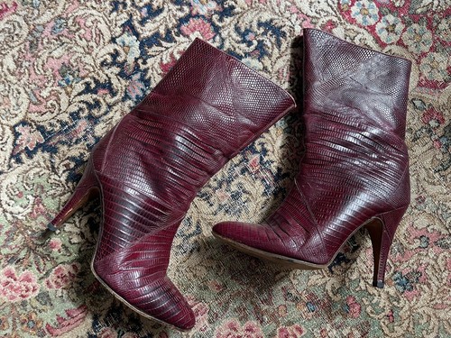 Vtg 70s ‘80s Snakeskin Reptile Boots High Heel Hand Made Italy 8.5 Fits 7.5-8M - Picture 7 of 14