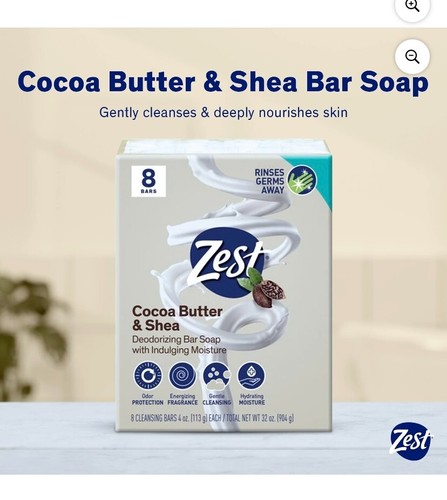 16 Bars Zest Cocoa Butter & Shea Bar Soap, for All Skin Types, 4 oz each - Picture 2 of 8