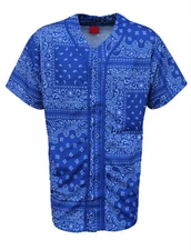 MEN'S BANDANA BASEBALL JERSEY BUTTON DOWN SHORT SLEEVE SHIRTS S-5XL BJ47