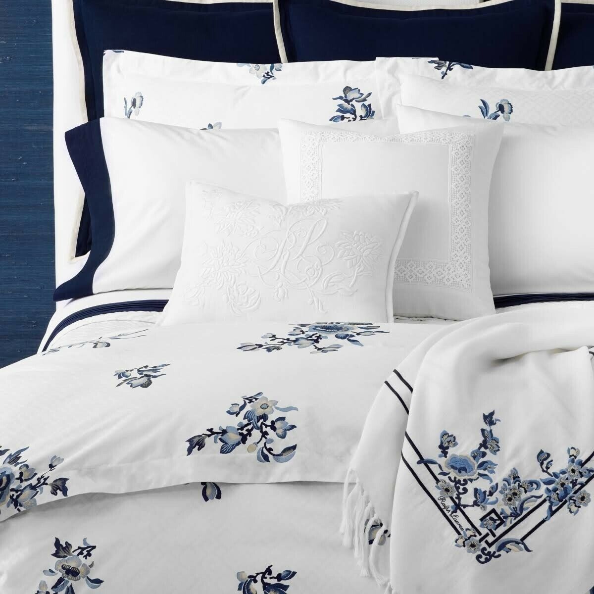 355 NEW Ralph Lauren BLANC BLEU FALLON Duvet Cover White Blue FULL QUEEN