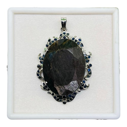 71 Gms Certified Natural Sapphire Huge 925 Sterling Silver Exquisite Pendant - 第 12/14 張圖片