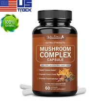 Mushroom Complex Supplement, Lions Mane, Reishi, Shiitake, Immune 60 Capsules