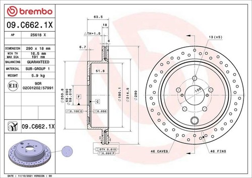 Bremsscheibe Scheibenbremse für BRZ Coupe 2009 -> Hinten Brembo 09.C662.1X