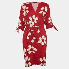 CH Carolina Herrera Red Floral Print Crepe Mini Dress XS