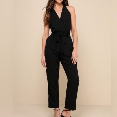 Lulus Black In the City Black Surplice Sleeveless Jumpsuit Size Small