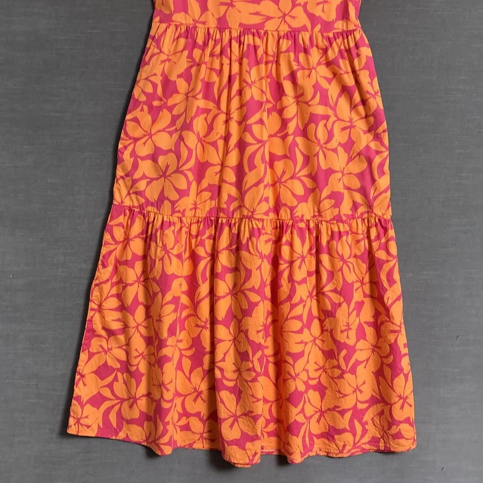 J Crew платье 8 оранжевый розовый цветочный ярусный Midi тропический отпуск летний курорт - Изображение 4 из 4