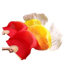 Belly Dance Real Silk Fans,Women 150 90cm 1 Pair Left Right Silk Long Fan...
