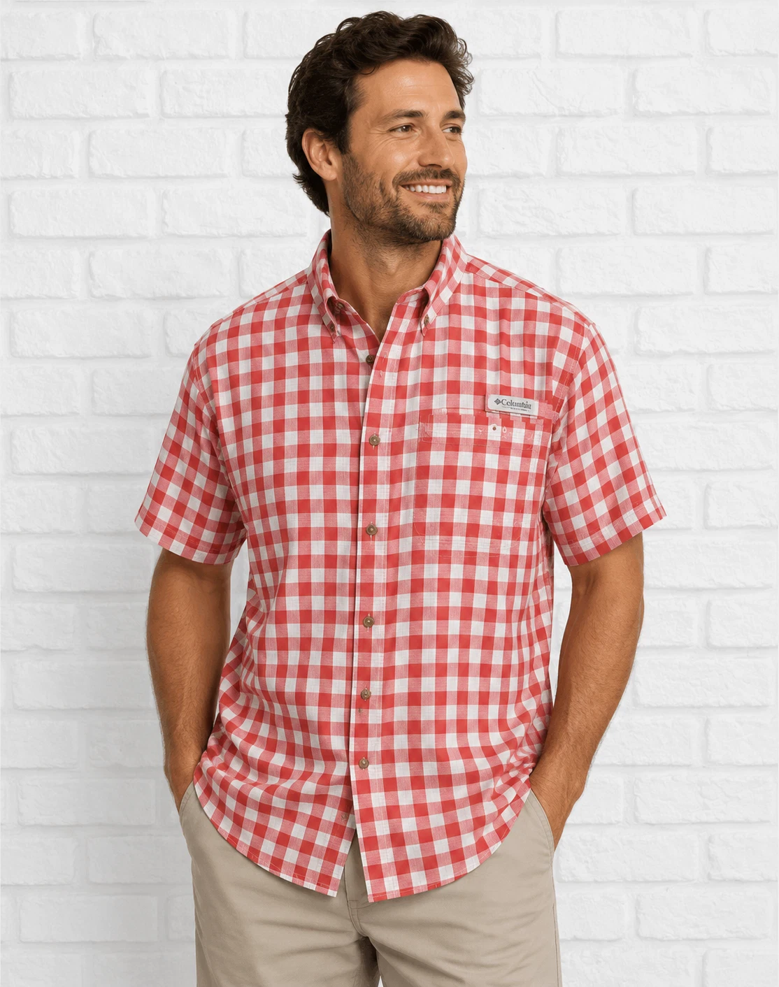 Columbia PFG Fishing Shirt Mens XXL Red White Plaid Vented Short Sleeve NWOT