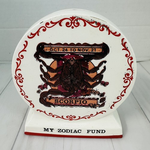 Vintage Ceramic Coin Bank My Zodiac Fund Scorpio Royal Crown By Elena 3379 Japan - Picture 2 of 11