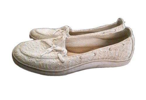 Grasshoppers Ortholite Womens Windsor Lace White Eyelet Flat Boat Shoe Size 9W - Picture 3 of 7