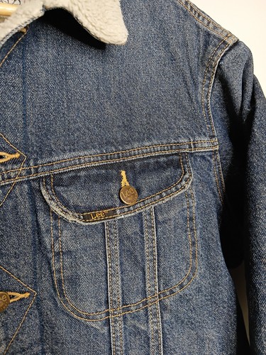 Vintage Lee Storm Rider Denim Jacket Mens M Medium Blue 90s Sherpa Lined - Picture 3 of 18