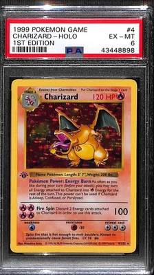 1999 Pokémon Charizard Holo, 1st Ed. Shadowless Base Set #4/102, PSA6 EX-MT