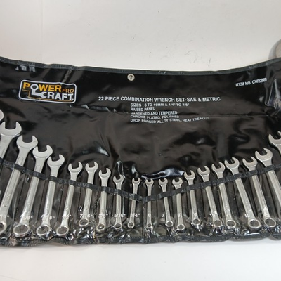 #ad Power Craft Pro 22 Piece Combination Wrench Set Mechanic Roll SAE amp; Metric $37.99