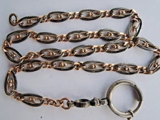 Antique Niello 800 Silver Watch Chain c.1900 – 15.9" Fancy Links, Dog Clip