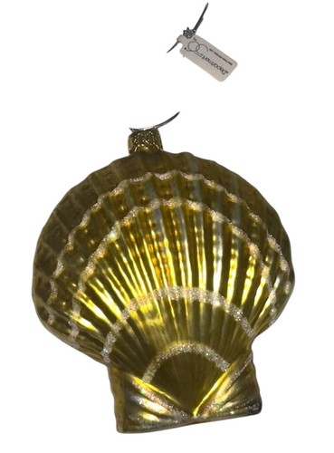 Dept 56 Mercury Vieira Brillo Soplado a Mano Vidrio Pintado Adorno de Navidad Dorado - Imagen 1 de 5