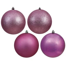 Vickerman N591045A Mauve 4 Finish Assorted Ball Ornament  4 in. - 12 per Box