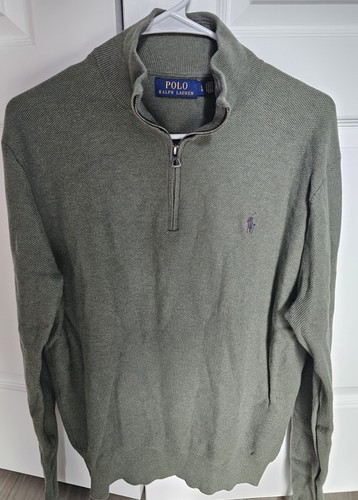 Polo Ralph Lauren Men's Large Mesh-Knit Cotton 1/4 Zip Sweater Green SHIPS FREE - Picture 1 of 4
