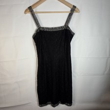 Nasty Gal Y2K Mini Dress Rhinestone Diamante Trim Studded Cyber Party Black SZ 2