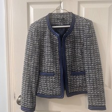 Rafaella Women's Black White Purple Tweed Open Front Blazer S8 NWT