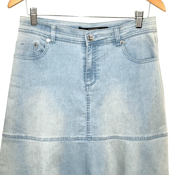 Falda Mediana Simon Chang Y2K Elastizada Tachonada Denim Línea A Talla 6 Foto 2 de 4