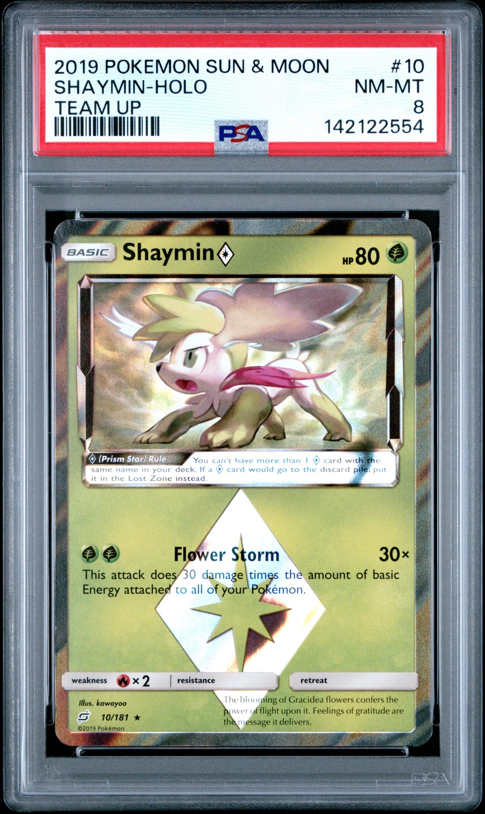 2019 POKEMON SUN & MOON TEAM UP #10 SHAYMIN-HOLO PSA 8
