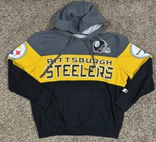 Pittsburgh Steelers NFL Starter Hoodie Spell Out Embroidered Sweatshirt Sz Large