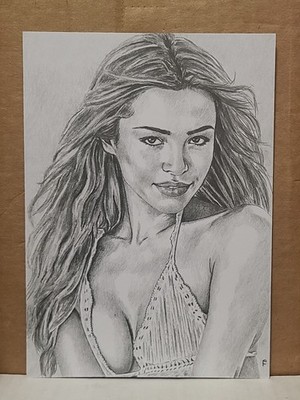 Olivia Livvy Dunne Swimsuit Graphite Pencil Sketch Card Art 5x7 inches.