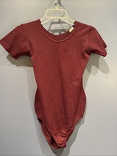 Vintage Danskin Wine short sleeve Nylon Leotard EUC Size 12-14 large girls