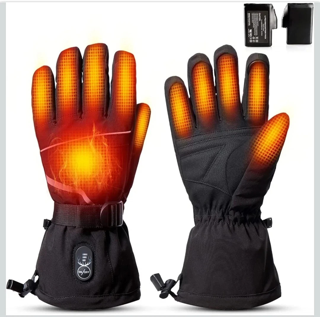 Rechargeable Heated Gloves for Men Women, Waterproof Electric Winter Gloves with