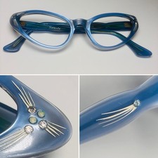 Selecta Vintage Shooting Stars Blue CAT EYE Eyeglasses Frames 45 18 France