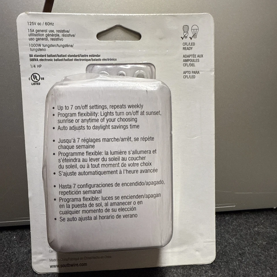 Woods 59019 Temporizador digital astronómico de pared de 7 días con seguimiento solar blanco Foto 2 de 3