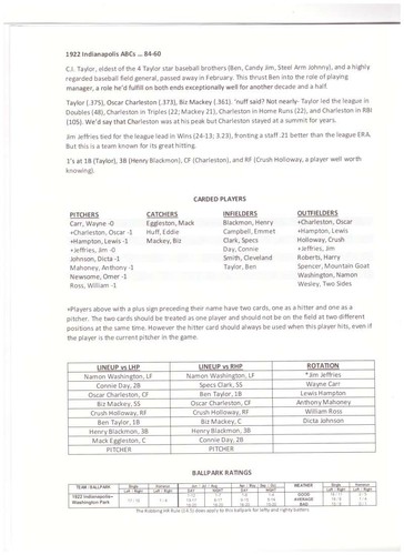 Strat-O-Matic Diamond Gems Negro Leagues - 1922 Indianapolis ABC - Bild 2 von 5