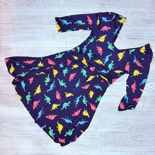 Abito dinosauro Jessy b modcloth blu navy taglia grande dinosauri arcobaleno fluidi - Foto 4 di 5