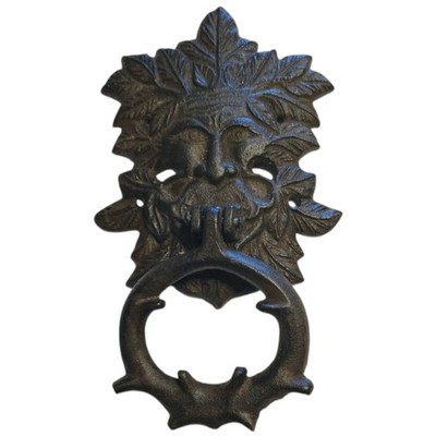 Vintage Cast Iron Green Man Door Knocker 8.5'' Tall Foliate Mask Architectural