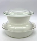 Set Vintage Pyrex Opal White Casserole Dish #022 #221 With Clear Glass Lid