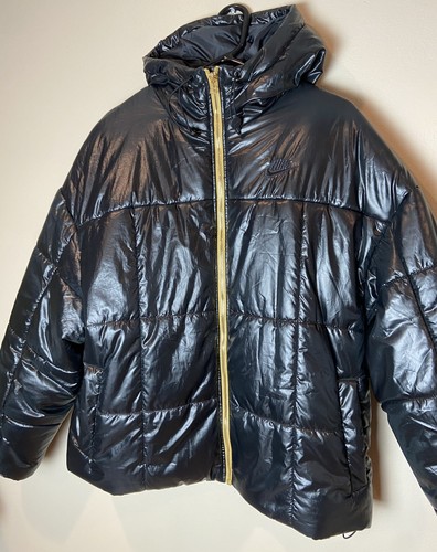 Damen L Nike Therma Fit schwarz gefütterte Kapuze Gold Reißverschluss Oversized Jacke (24"x26") - Bild 6 von 12