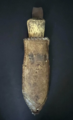Antiguo cuchillo antiguo con mango de hueso nativo americano tribus del noroeste con funda de cuero - Imagen 2 de 9